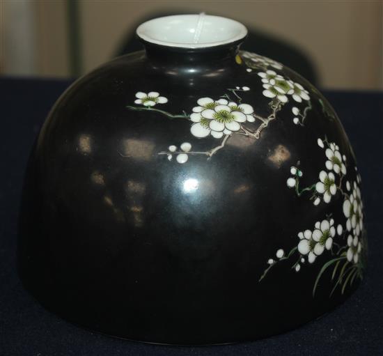 A Chinese famille noire beehive brush washer, Kangxi mark but later, diam. 15cm